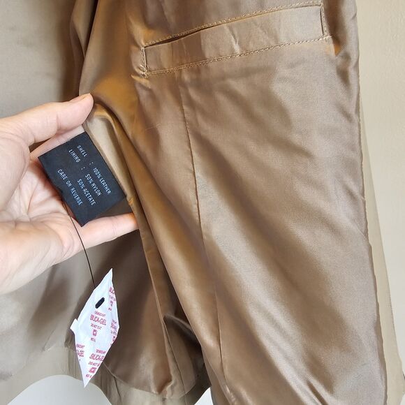 Kenneth Cole Vintage Y2K Tan Leather Fitted Zip Moto Jacket Womens Sz L New NWT - Picture 5 of 6